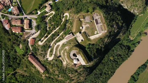 Forte Rivoli Veronese or Forte Wohlgemuth. The building was built between the second half of 1849 and 1852.  Flying on drone photo