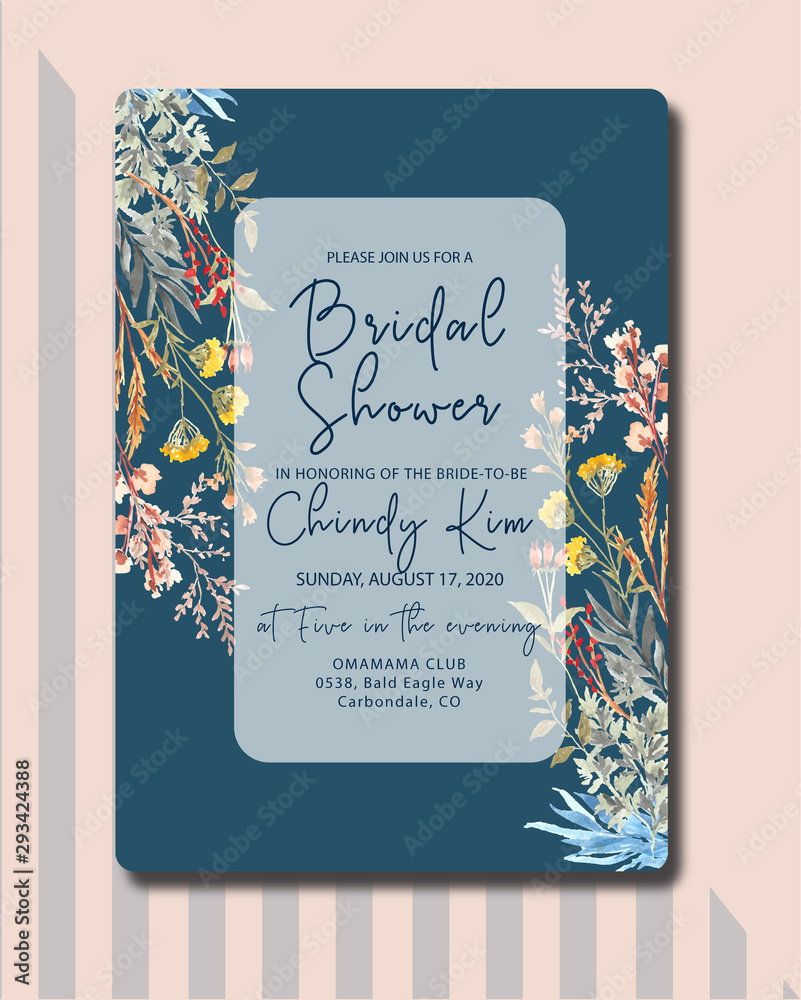 Obraz premium pretty bridal shower floral invitation with watercolor