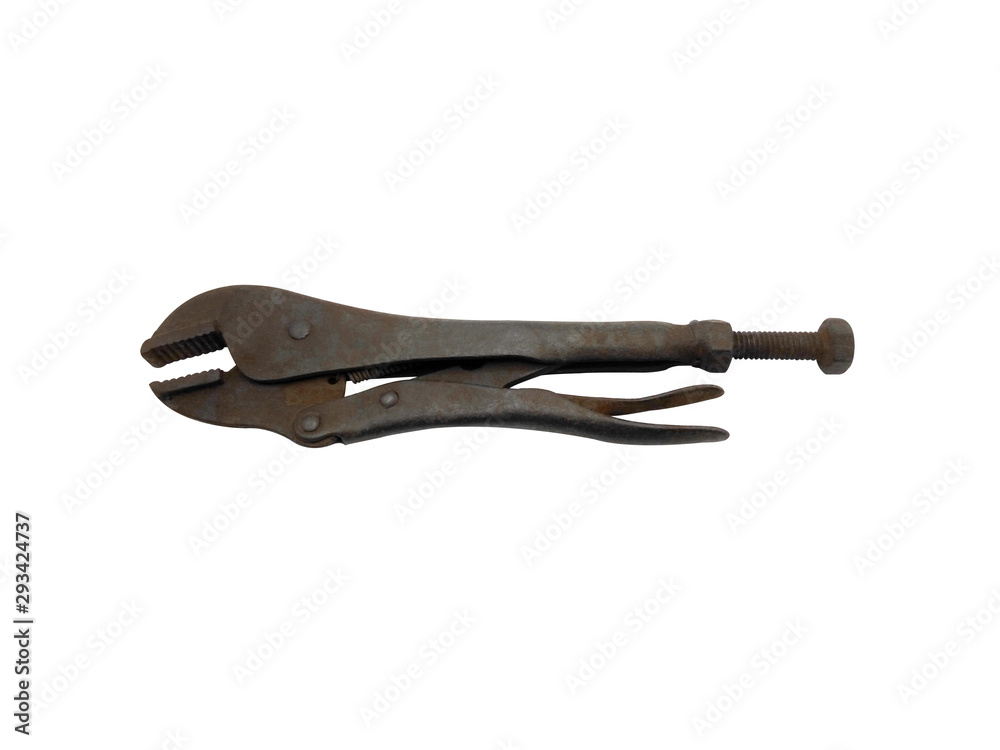 Old locking plier isolated on white background. Clipping Path Old locking plier isolated on white background. Clipping Path