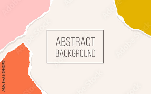 Abstract minimal background with torn paper sheets in pastel colors. Greeting card template in collage style. Modern collage of paper design with ripped edges. Vector Illustration.