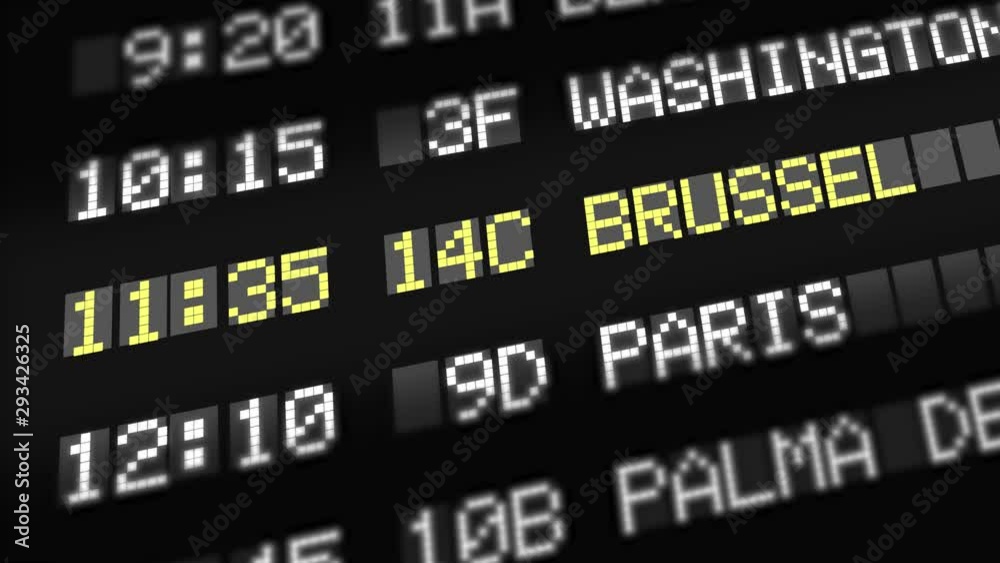 Departure Board at Airport - Destination Brussels in Belgium Departure Board at Airport - Destination Brussels in Belgium