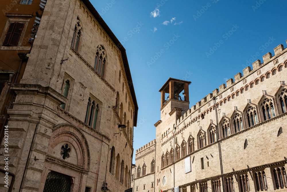 detail of palaces and architecture in Piazza IV Novembre, Perugia