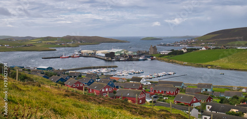 The town of Scalloway in Shetland, Scotland, UK - the town was the old capital of Shetland and is the largest settlement on the North Atlantic coast of Mainland.