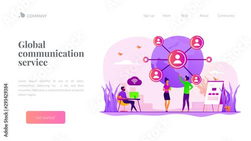 Social media. Distance communication. International business partners. Global network, world device connection, global communication service concept. Website homepage header landing web page template.