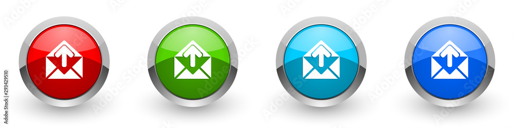 Email silver metallic glossy icons, red, set of modern design buttons for web, internet and mobile applications in four colors options isolated on white background Email silver metallic glossy icons, red, set of modern design buttons for web, internet and mobile applications in four colors options isolated on white background