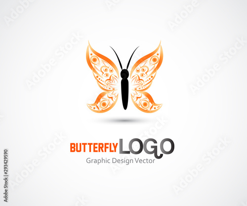 Butterfly orange garden insect id card business icon logo vector