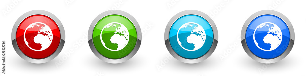 Earth silver metallic glossy icons, red, set of modern design buttons for web, internet and mobile applications in four colors options isolated on white background Earth silver metallic glossy icons, red, set of modern design buttons for web, internet and mobile applications in four colors options isolated on white background