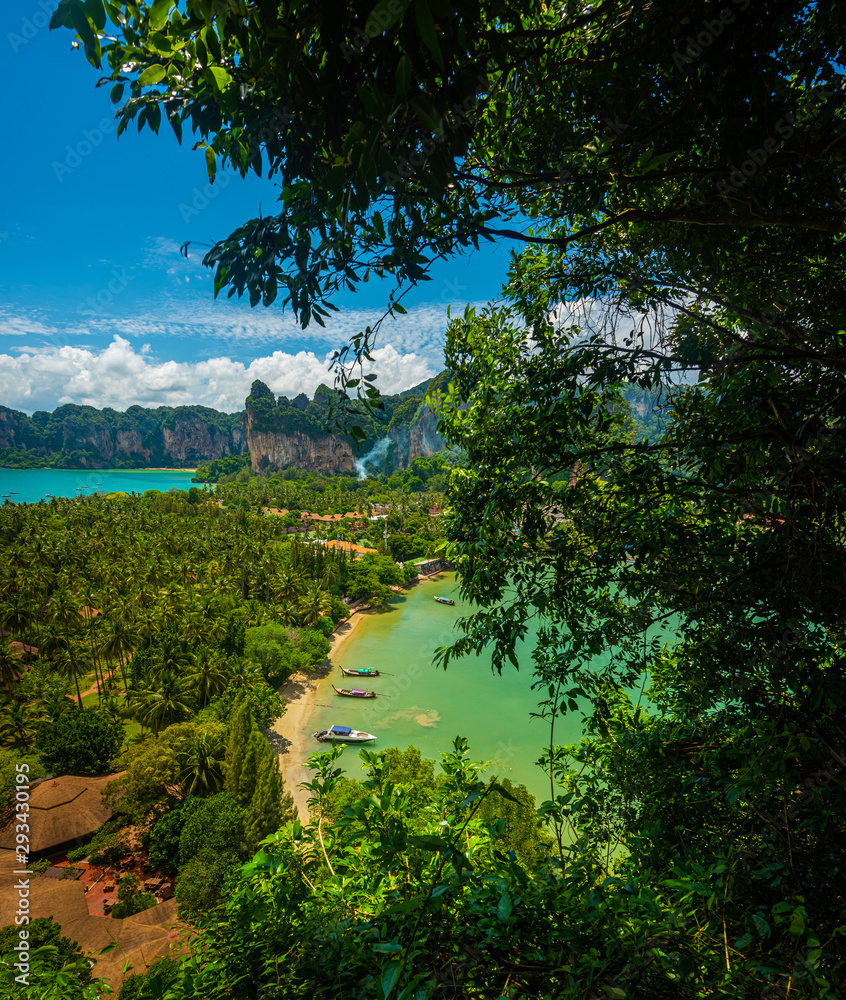 Tropical beach peninsula Railay, view from a lookout point, Southeast Asia