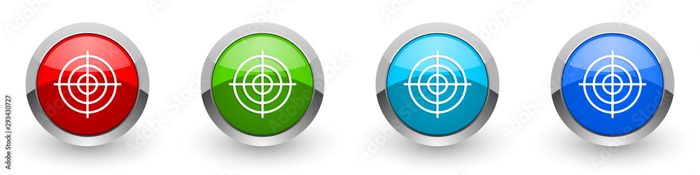 Target silver metallic glossy icons, red, set of modern design buttons for web, internet and mobile applications in four colors options isolated on white background Target silver metallic glossy icons, red, set of modern design buttons for web, internet and mobile applications in four colors options isolated on white background