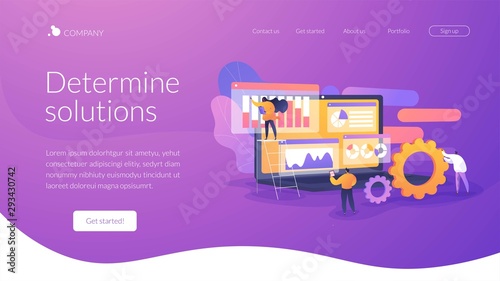 Market statistics analysis, marketing strategy development. Business research. Identify business needs, determine solutions, IT business problems concept. Website homepage header landing web page