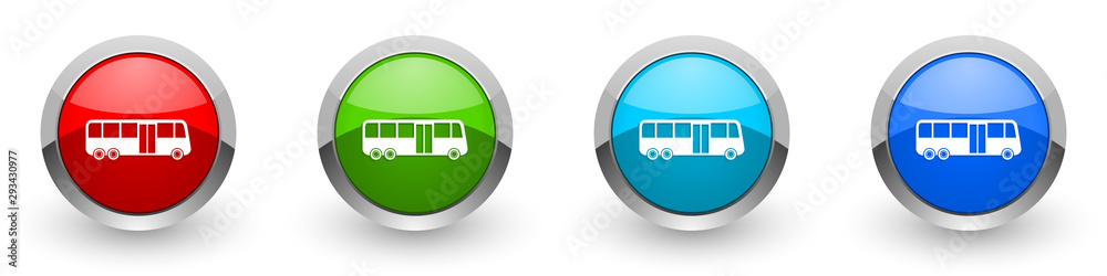 Bus silver metallic glossy icons, red, set of modern design buttons for web, internet and mobile applications in four colors options isolated on white background Bus silver metallic glossy icons, red, set of modern design buttons for web, internet and mobile applications in four colors options isolated on white background
