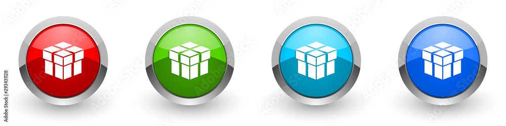 Box silver metallic glossy icons, red, set of modern design buttons for web, internet and mobile applications in four colors options isolated on white background Box silver metallic glossy icons, red, set of modern design buttons for web, internet and mobile applications in four colors options isolated on white background