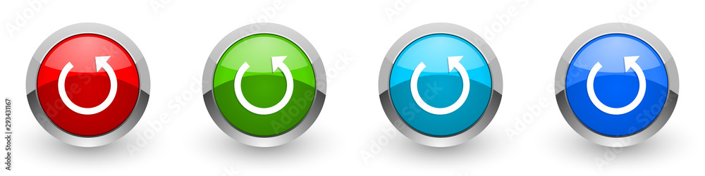 Rotate silver metallic glossy icons, red, set of modern design buttons for web, internet and mobile applications in four colors options isolated on white background Rotate silver metallic glossy icons, red, set of modern design buttons for web, internet and mobile applications in four colors options isolated on white background