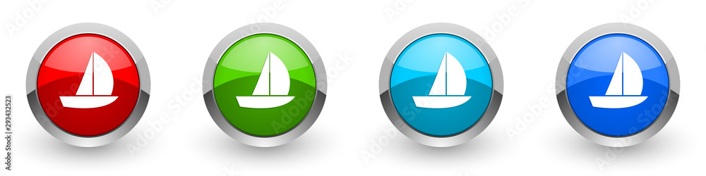 Yacht silver metallic glossy icons, red, set of modern design buttons for web, internet and mobile applications in four colors options isolated on white background Yacht silver metallic glossy icons, red, set of modern design buttons for web, internet and mobile applications in four colors options isolated on white background