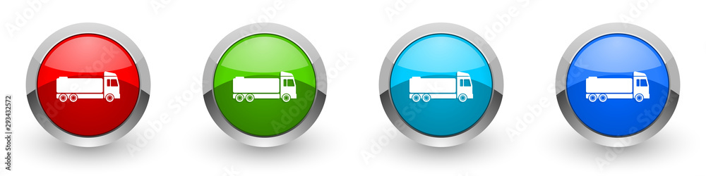 Truck silver metallic glossy icons, red, set of modern design buttons for web, internet and mobile applications in four colors options isolated on white background Truck silver metallic glossy icons, red, set of modern design buttons for web, internet and mobile applications in four colors options isolated on white background
