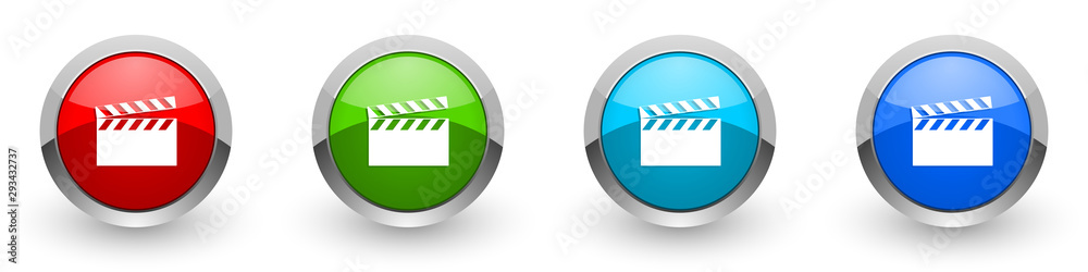 Video silver metallic glossy icons, red, set of modern design buttons for web, internet and mobile applications in four colors options isolated on white background Video silver metallic glossy icons, red, set of modern design buttons for web, internet and mobile applications in four colors options isolated on white background