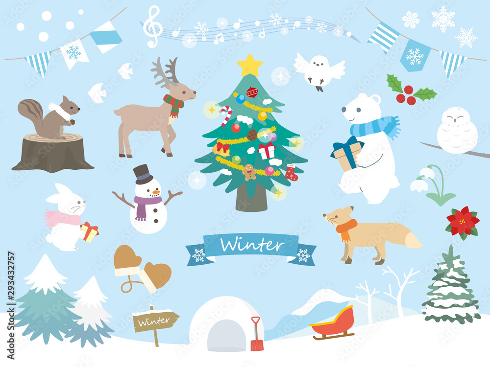 冬のかわいい動物イラスト Stock Vector Adobe Stock