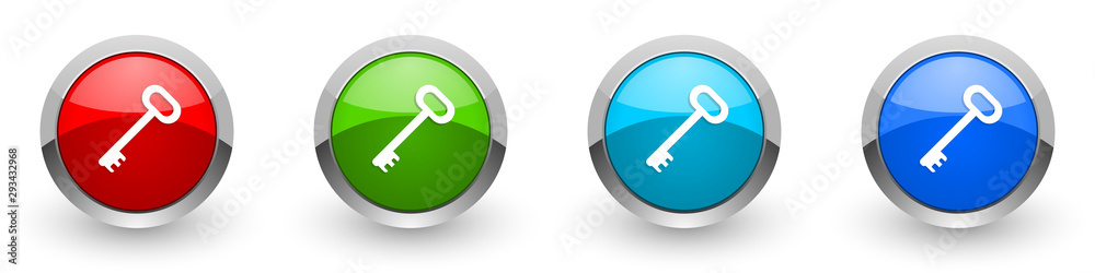 Key silver metallic glossy icons, red, set of modern design buttons for web, internet and mobile applications in four colors options isolated on white background Key silver metallic glossy icons, red, set of modern design buttons for web, internet and mobile applications in four colors options isolated on white background