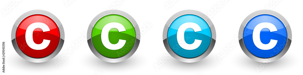 Copyright silver metallic glossy icons, red, set of modern design buttons for web, internet and mobile applications in four colors options isolated on white background Copyright silver metallic glossy icons, red, set of modern design buttons for web, internet and mobile applications in four colors options isolated on white background
