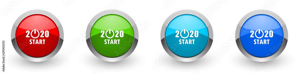 New year 2020 silver metallic glossy icons, red, set of modern design buttons for web, internet and mobile applications in four colors options isolated on white background New year 2020 silver metallic glossy icons, red, set of modern design buttons for web, internet and mobile applications in four colors options isolated on white background