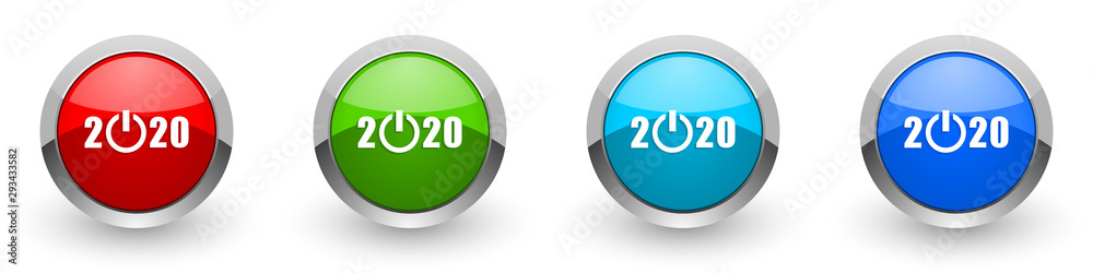 New year 2020 silver metallic glossy icons, red, set of modern design buttons for web, internet and mobile applications in four colors options isolated on white background New year 2020 silver metallic glossy icons, red, set of modern design buttons for web, internet and mobile applications in four colors options isolated on white background