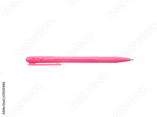 Plastic pink pen isolated on white background. Clipping Path