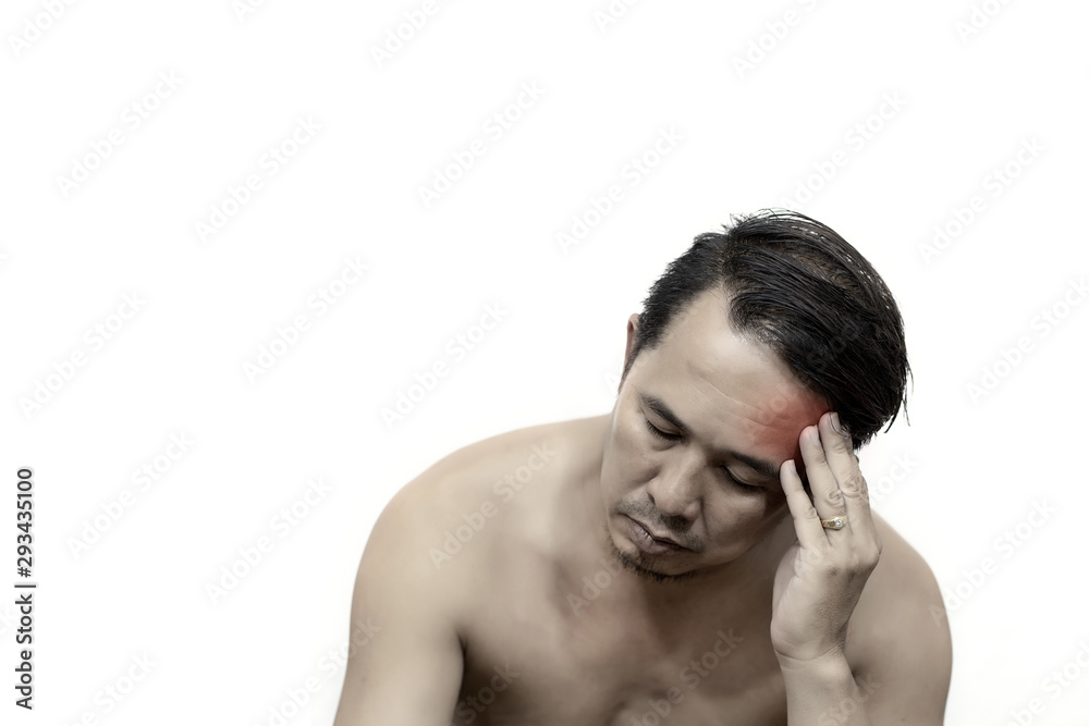Asian man having a headache or migraine severe on isolated white background Asian man having a headache or migraine severe on isolated white background
