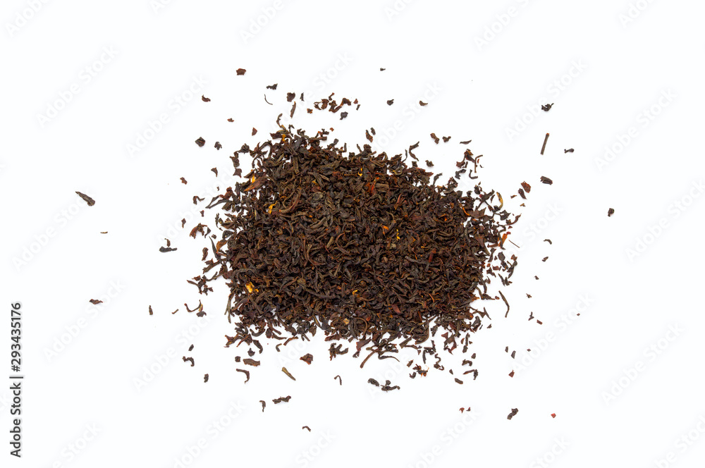 Dry tea leaves isolated on white background. Top view Dry tea leaves isolated on white background. Top view