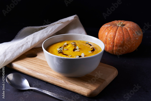 plate with pumpkin suop  photo