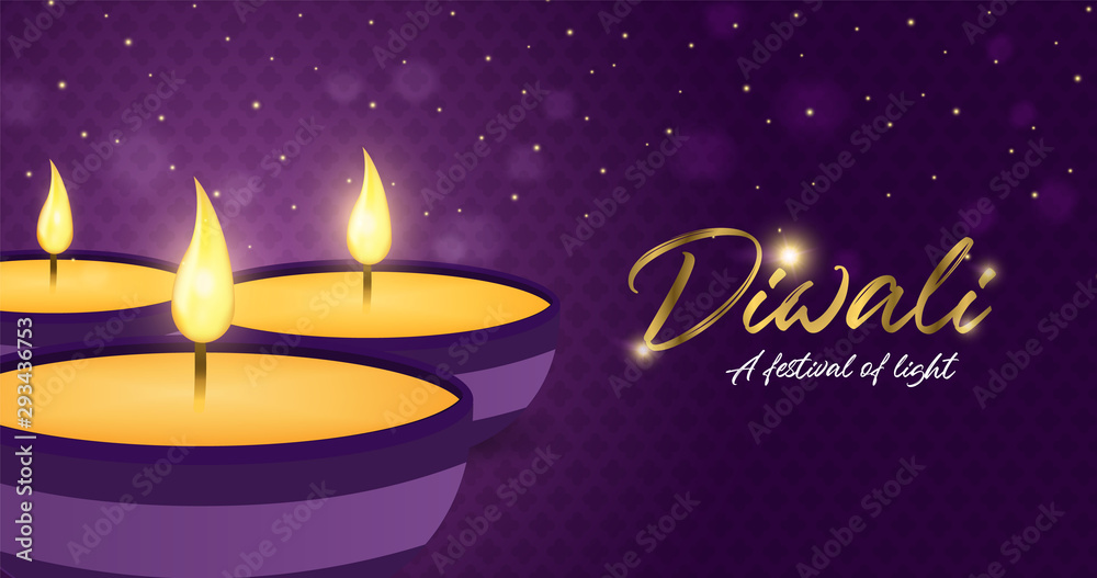 Happy diwali festival banner gold indian candle Happy diwali festival banner gold indian candle