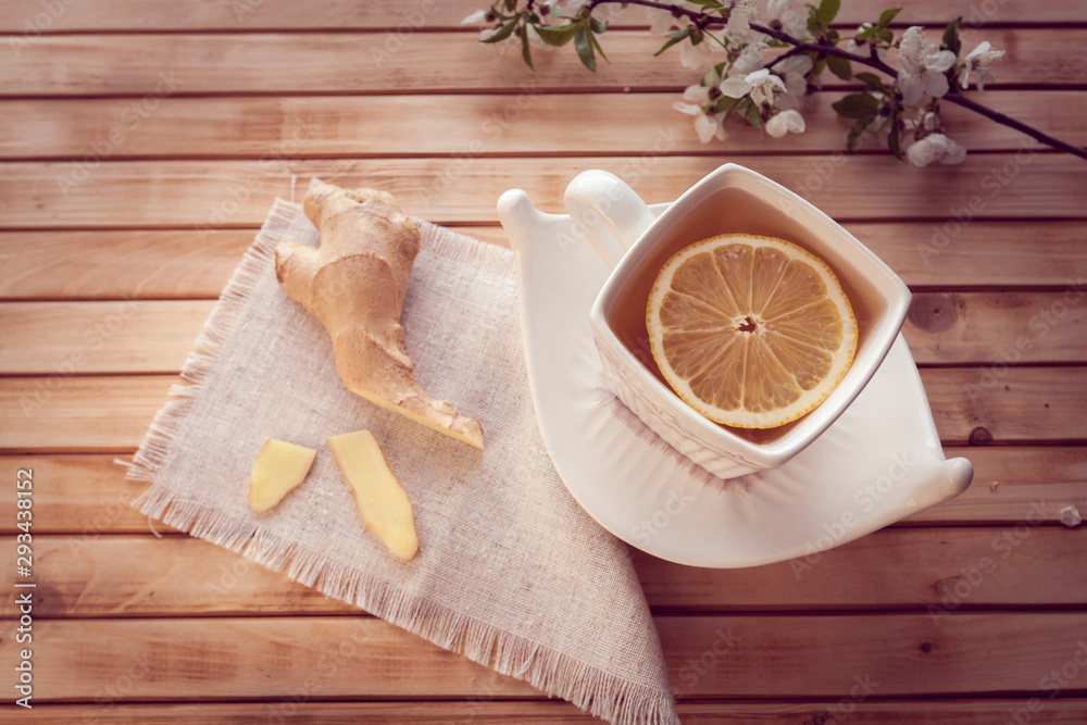 ginger and cup of tea with lemon ginger and cup of tea with lemon