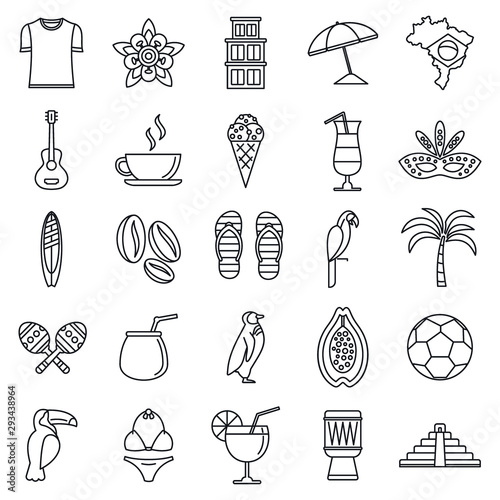 Brazil country icons set. Outline set of brazil country vector icons for web design isolated on white background