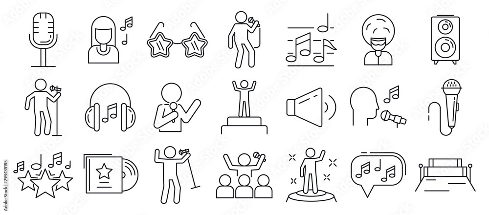 Singer icons set. Outline set of singer vector icons for web design isolated on white background Singer icons set. Outline set of singer vector icons for web design isolated on white background