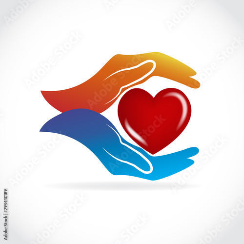 Hands holding a healthy love heart logo vector web image