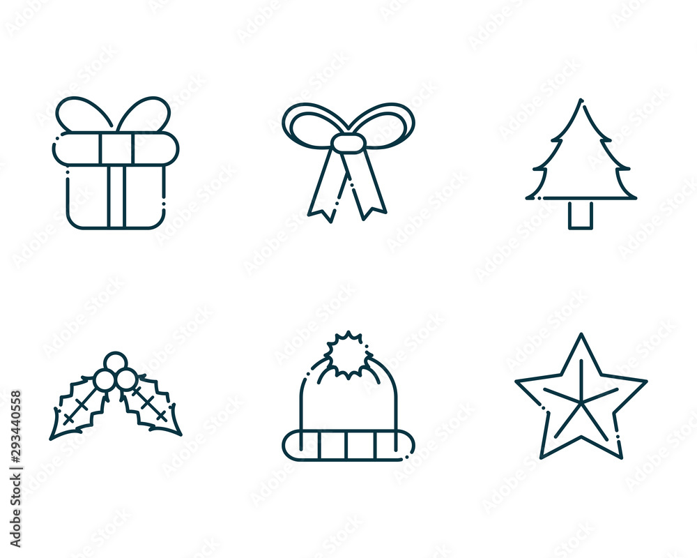 happy christmas line icons collection
