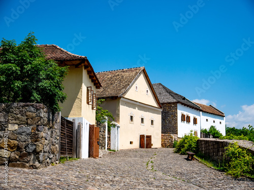 View on the street and traditional hungarian pise houses in Szentendre