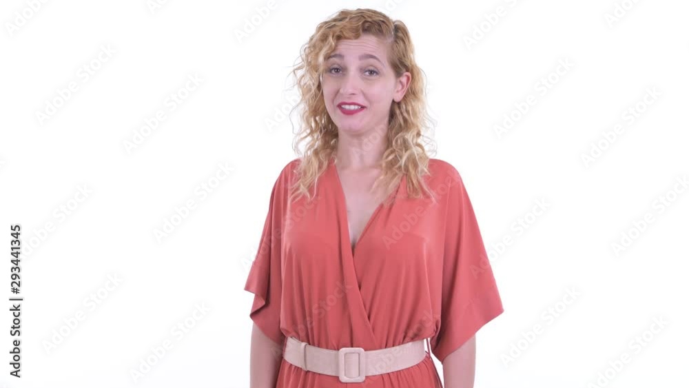 Happy beautiful blonde businesswoman explaining something Happy beautiful blonde businesswoman explaining something