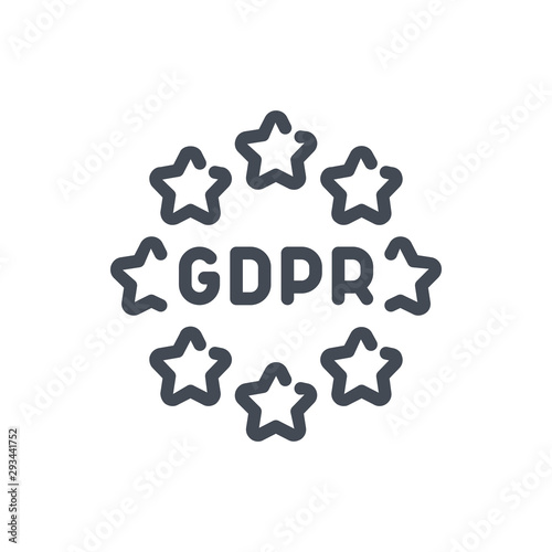 Europe GDPR service line icon. EU stars with data protection vector outline sign.