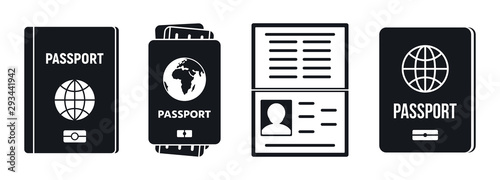 Passport document icons set. Simple set of passport document vector icons for web design on white background