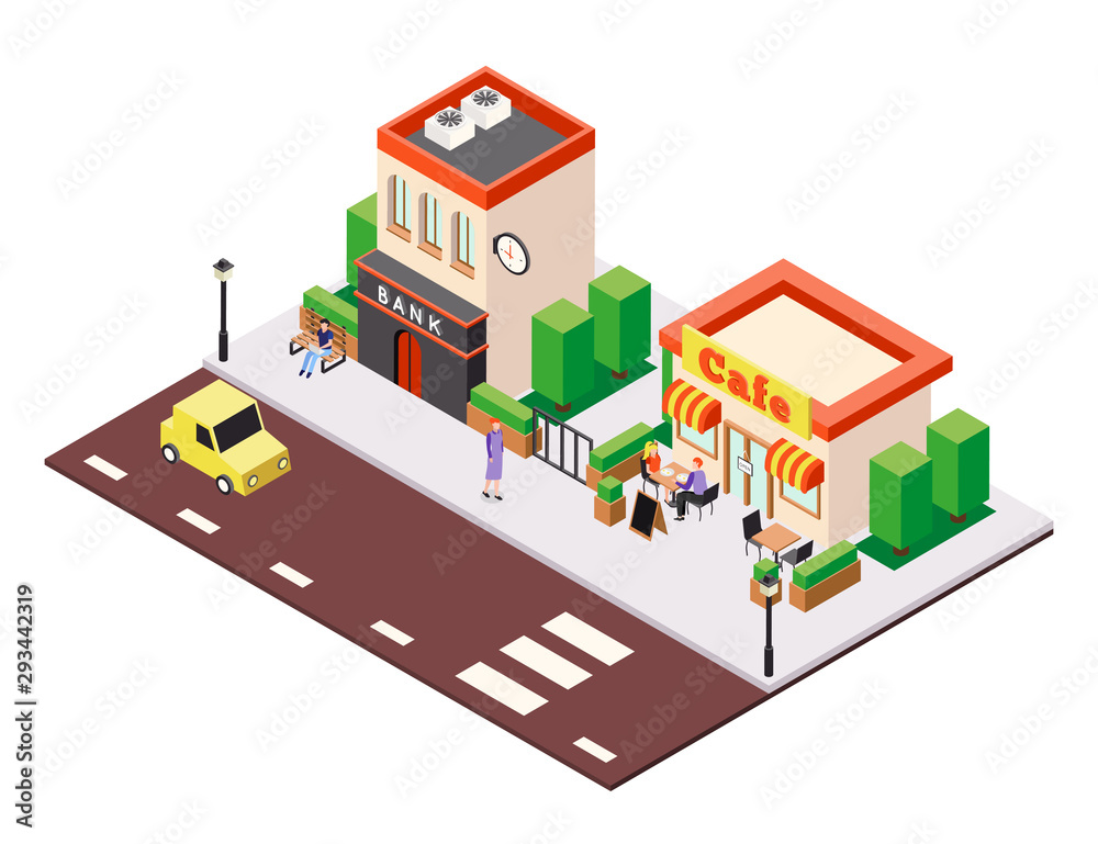 Obraz premium Isometric City Buildings Composition