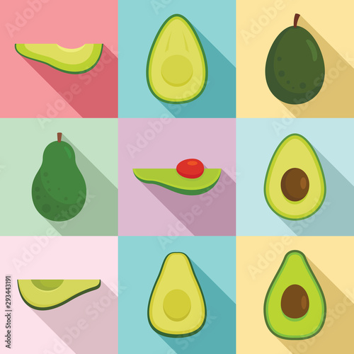 Avocado icons set. Flat set of avocado vector icons for web design