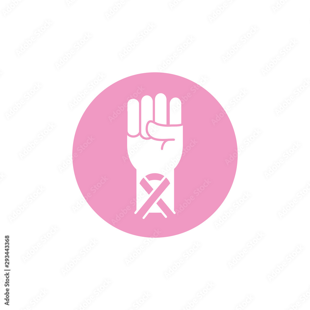 Fototapeta premium hand fist ribbon breast cancer awareness