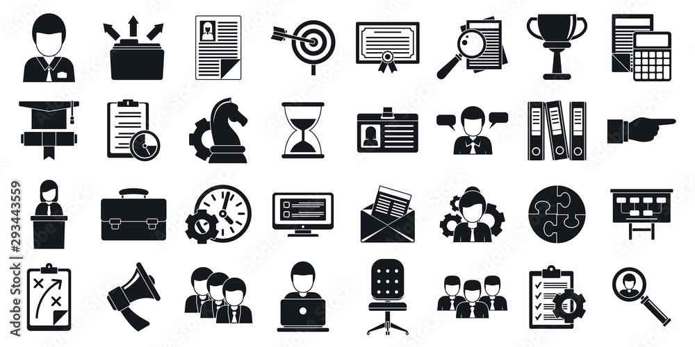 Modern managing skills icons set. Simple set of modern managing skills vector icons for web design on white background Modern managing skills icons set. Simple set of modern managing skills vector icons for web design on white background