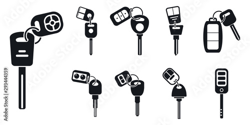 Car alarm system key icons set. Simple set of car alarm system key vector icons for web design on white background