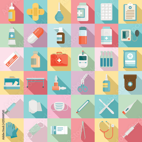 First medical aid icons set. Flat set of first medical aid vector icons for web design © anatolir