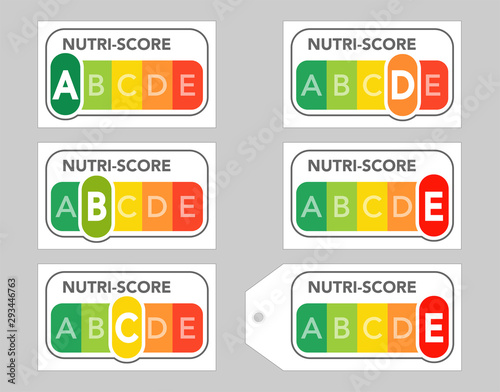 Nutri-Score Lebensmittelampel,  Vektor Grafik isoliert auf grauem Hintergrund