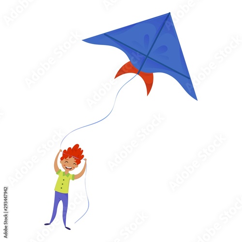 Smiling boy play kite icon. Cartoon of smiling boy play kite vector icon for web design isolated on white background