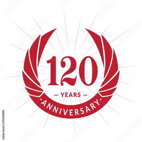 120th years anniversary celebration logo design. One hundred and twenty years logotype. Red vector and illustration.