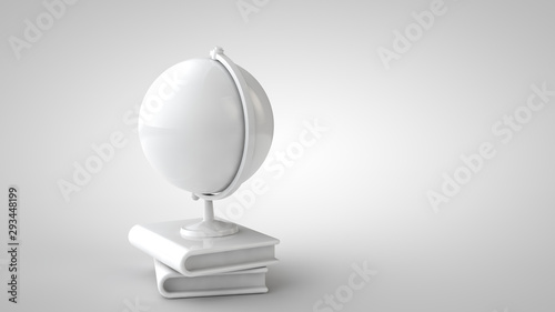 Globe on books on white background 3d illustration