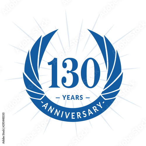 130th years anniversary celebration logo design. One hundred and thirty years logotype. Blue vector and illustration. photo